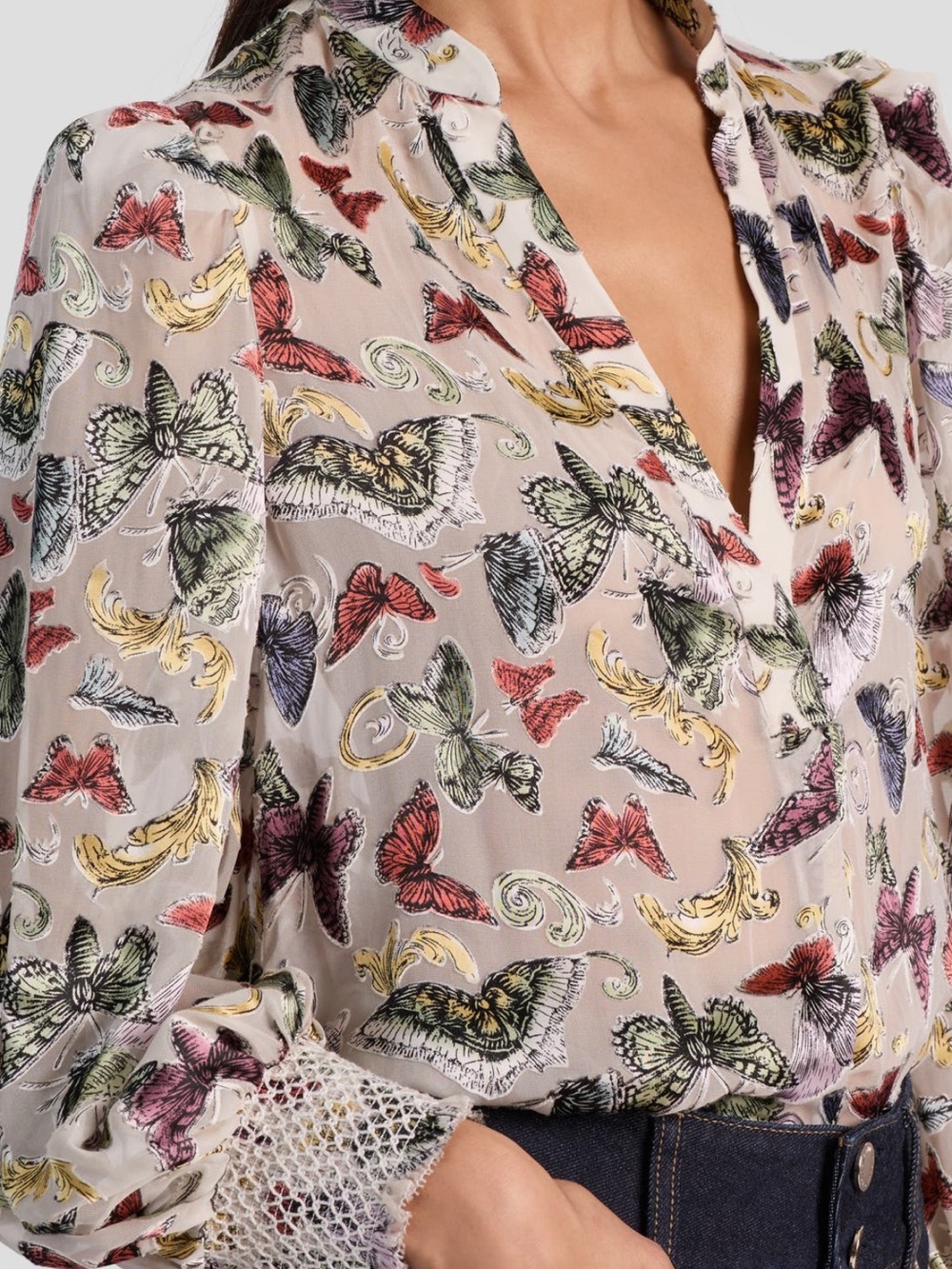 Alice + Olivia Multicolor Butterfly Surplice Blouse - Cream - Picture 3 of 3